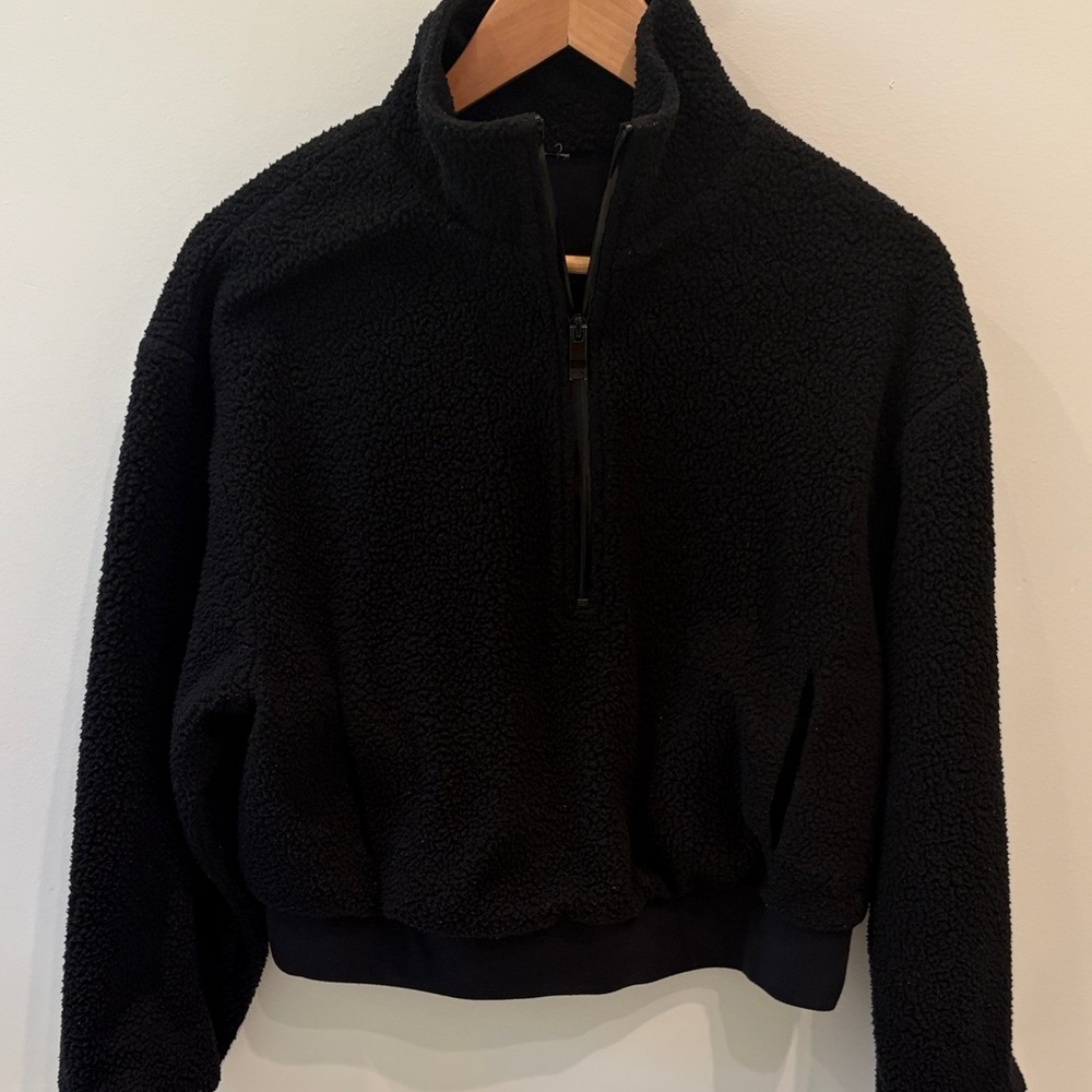 ALO Black Sherpa Half-Zip Pullover